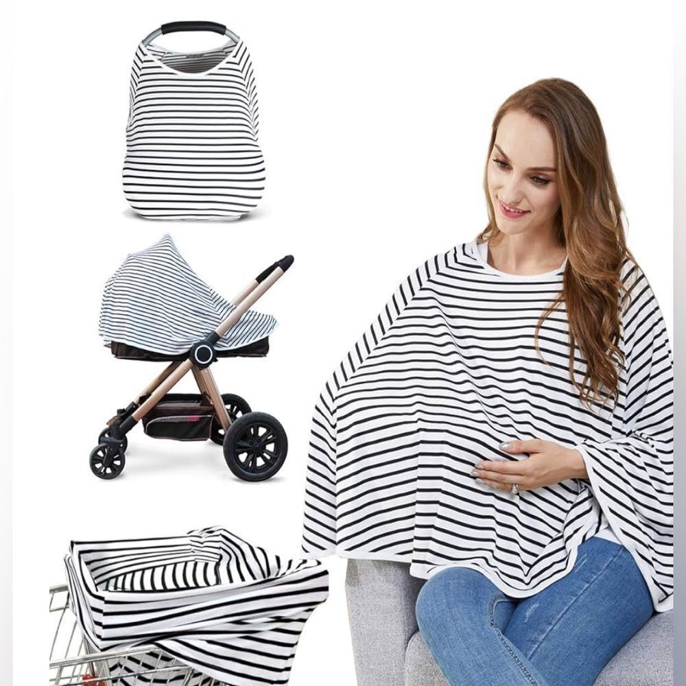 Kefee Kol Nursing Cover White Black Stripes OS